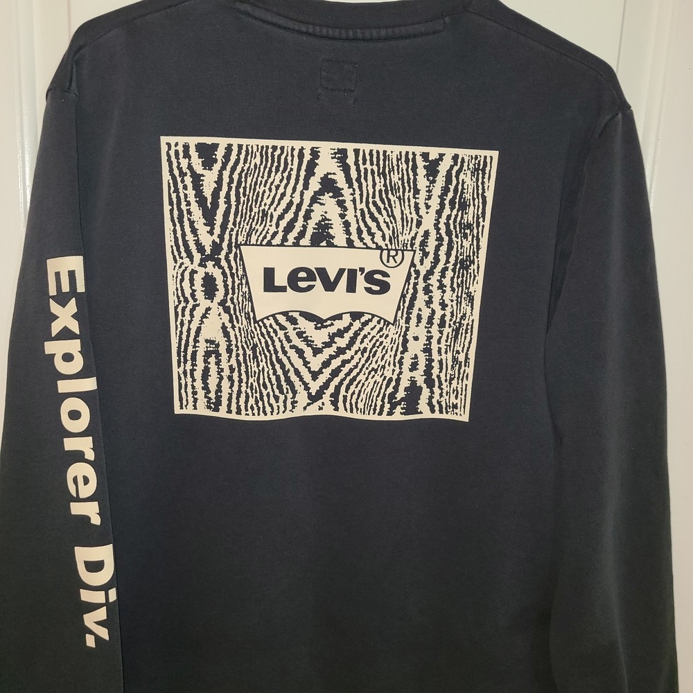 LEVIS WOODGRAIN GRAPHIC CREWNECK SWEATSHIRT 384230019 BLACK MENS SZ Lg Explorer